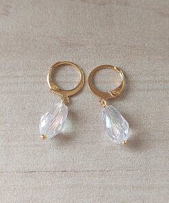 ARO DE ACERO DORADO BRISURA CON LAGRIMA CRISTAL. LARGO TOTAL 29 MM.