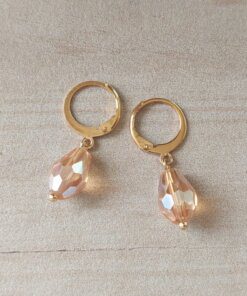 ARO DE ACERO DORADO BRISURA CON LAGRIMA CHAMPAGNE. LARGO TOTAL 29 MM.