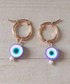ARO DE ACERO DORADO ARGOLLA 15 MM CON DIJE OJO TURCO LILA.