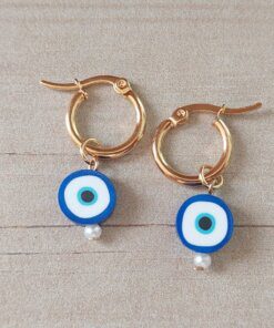 ARO DE ACERO DORADO ARGOLLA 15 MM CON DIJE OJO TURCO AZUL.
