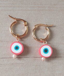 ARO DE ACERO DORADO ARGOLLA 15 MM CON DIJE OJO TURCO ROJO.