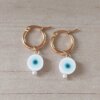 ARO DE ACERO DORADO ARGOLLA 15 MM CON DIJE OJO TURCO BLANCO.