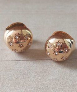 ARO DE ACERO DORADO ARGOLLA CON BISAGRA HUECA CIRCULAR CON ESTRELLAS Y STRASS. TAMAÑO 16 MM