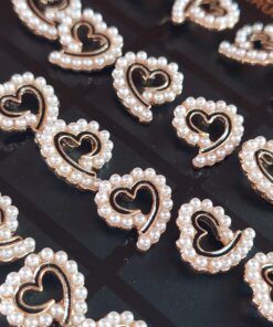 BLISTER DE AROS DE ACERO DORADO CORAZÓN 12 MM CON PERLA X 12 PARES