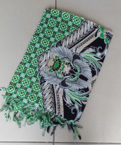 PAREO INDONESIA ESTAMPADO CON FLECOS. 100 X 180 CM.