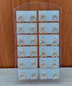 BLISTER DE AROS PASANTE DE ACERO DORADO OSO CON STRASS Y PERLITAS X 12 PARES.