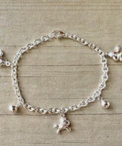 PULSERA DE ACERO BLANCO ESLABÓN TIFFANY CON UNICORNIOS Y BOLITAS. LARGO 18,5 CM