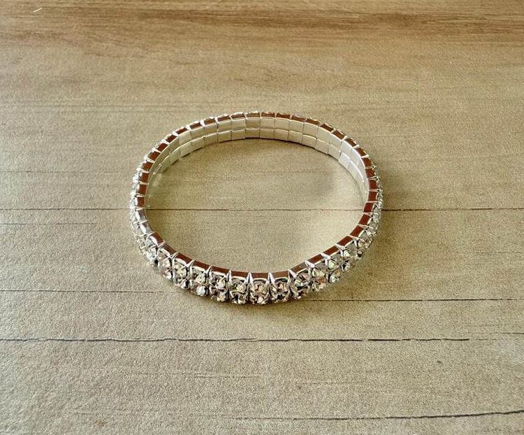PULSERA BIJOUTERIE DE STRASS 3 mm DOBLE LINEA, ELASTIZADA COLOR BLANCO