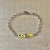 PULSERA DE ACERO ESPEJITO CON OJOS TURCO EN EL CENTRO. LARGO 17,5 CM
