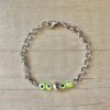 PULSERA DE ACERO ESPEJITO CON OJOS TURCO EN EL CENTRO. LARGO 17,5 CM