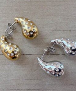 PACK 12 PARES DE AROS BIJOUTERIE CHUNKY C/ STRASS (6 DORADOS Y 6 PLATEADOS) . TAMAÑO 12 x 25 MM