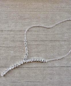 COLGANTE DE ACERO BLANCO ESLABÓN ESPEJITO 0.4 CON CENTRO TIRA DE STRASS BLANCO. LARGO 40 CM + 4 CM EXT.