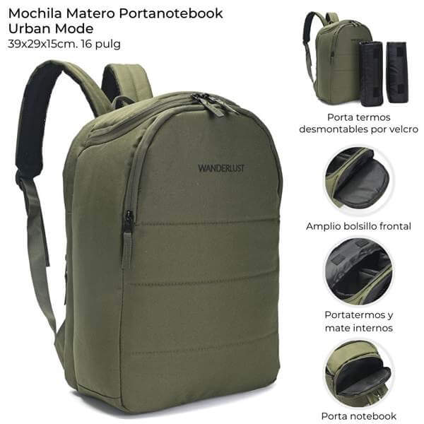 MOCHILA MATERO PORTANOTEBOOK URBAN MODE 39X29X15CM,16 PULG,CON PORTATERMOS DESMONTABLES - Imagen 13