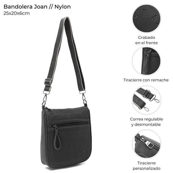 Bandolera Joan nylon correa de cinta 25x20x6cm x1u - Imagen 8