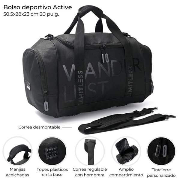 Bolso deportivo Active 50.5x28x23 cm 20 pulg. x1u - Imagen 8