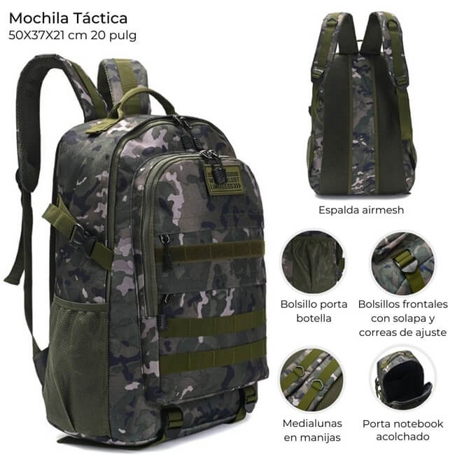 Mochila Tactica 50X37X21 con manija plastica reforzada 20 pulg x1u. - Imagen 8