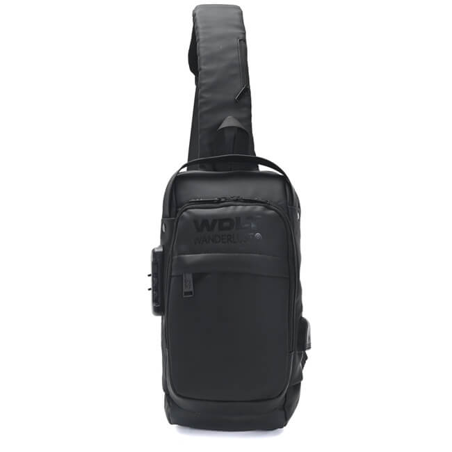 Morral Sling con cerradura y USB tela impermeable 32x18x10 cm bolsillo horizontal x1u