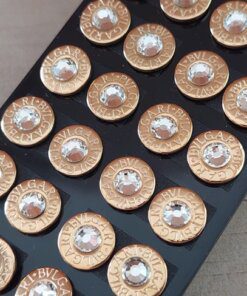 BLISTER DE AROS DE ACERO DORADO CIRCULO 10 MM GRABADO CON STRASS X 12 PARES.