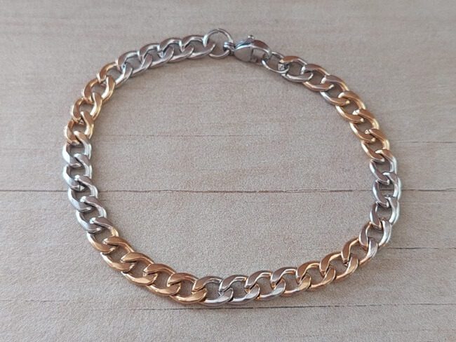 PULSERA DE ACERO GRUMET 1.6 COMBINADO CON DORADO. LARGO 20 CM