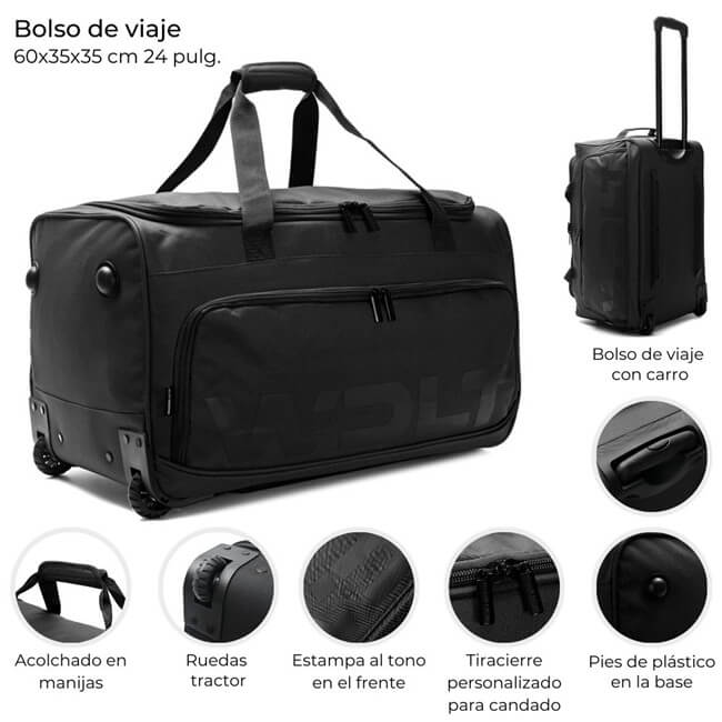 Bolso con carro y rueda tractor cierre principal reforzado 60x35x35 cm 24 pulg. x1u. - Imagen 13