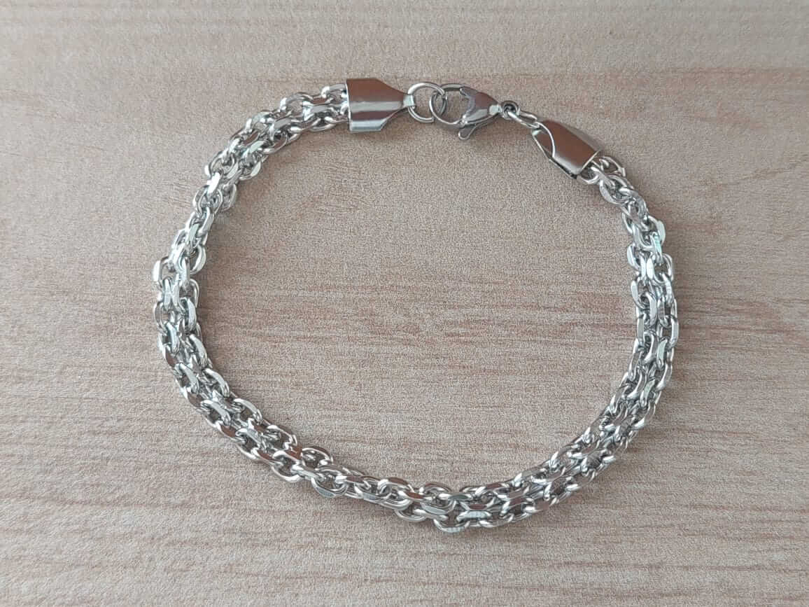 PULSERA DE ACERO FORCET DIAMANTADA DOBLE MEDIANA. LARGO 19 CM