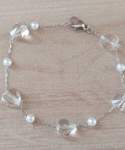 PULSERA DE ACERO FORCET CON PERLITAS Y CORAZONES DE ACRÍLICO CRISTAL. LARGO 18,5 CM