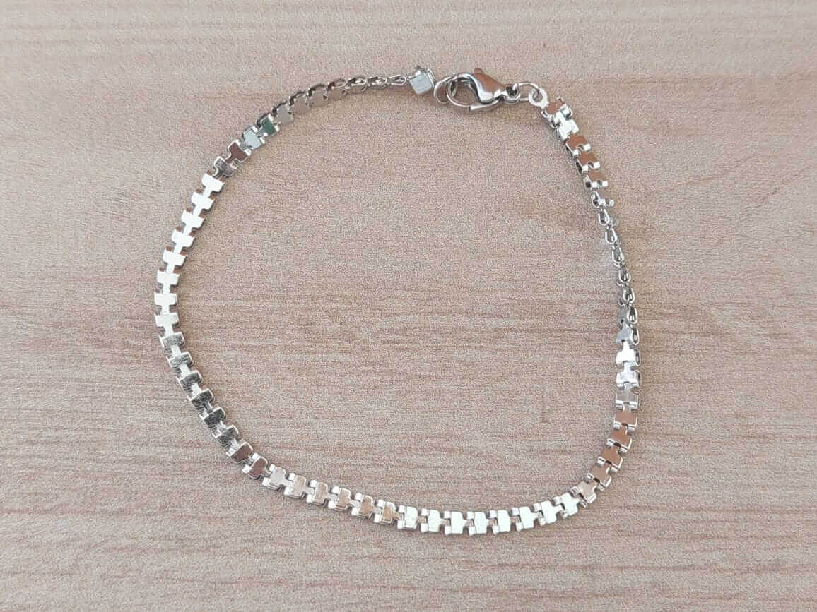 PULSERA DE ACERO ESLABÓN CONECTOR CILINDRO PLANO. LARGO 20,5