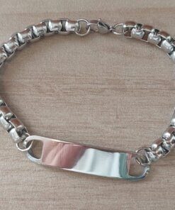 PULSERA DE ACERO ROLO CUADRADA 7.0 CON CHAPA APTA PARA GRABAR DE 9 X 30 MM. LARGO 22 CM.