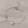 PULSERA DE ACERO ESPEJITO CON CENTRO STRASS CUADRADO CON STRASS ALREDEDOR Y SUSANITO. LARGO 15,5 CM + EST. DE 4 CM