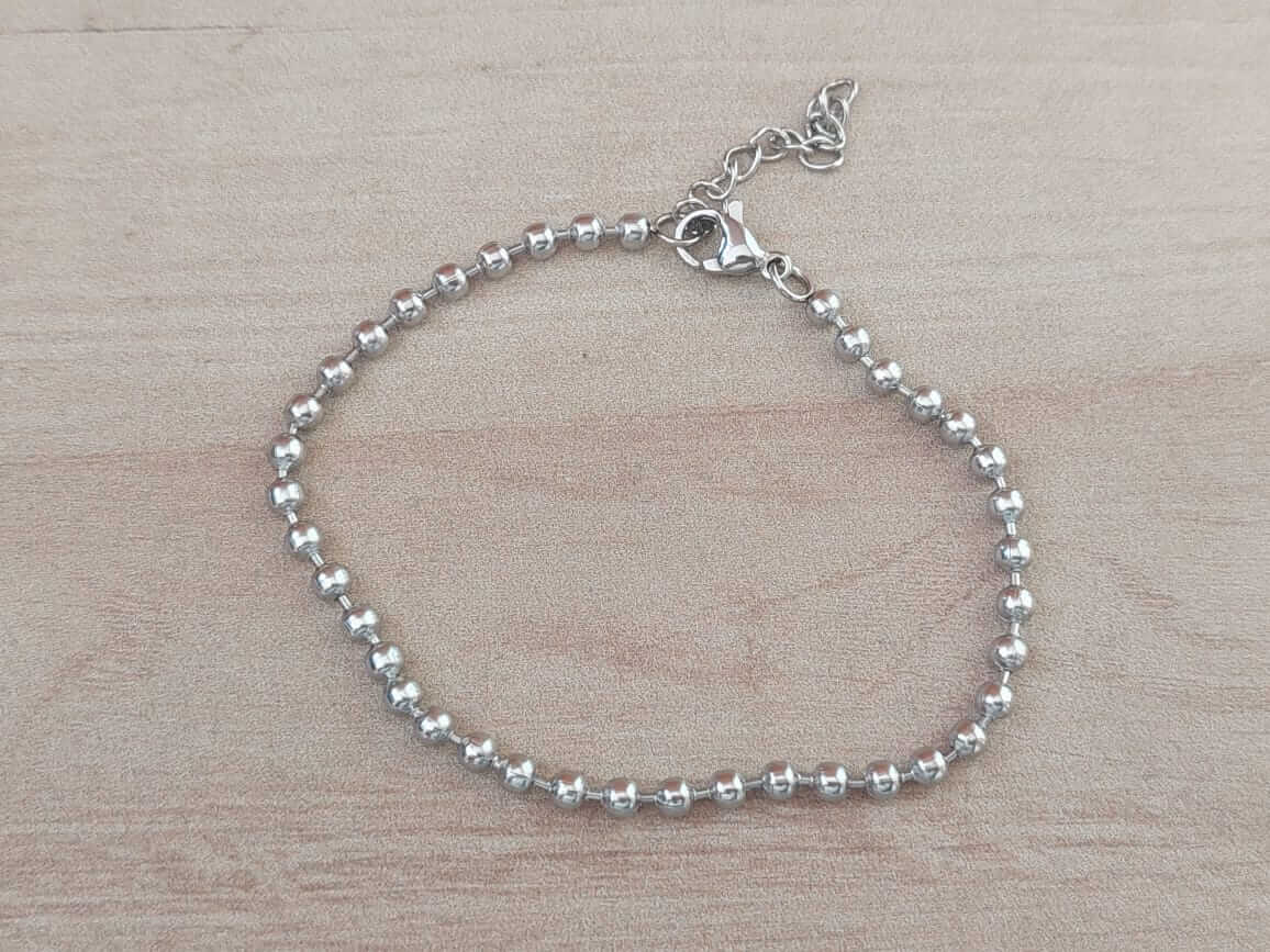 PULSERA DE ACERO DE BOLITAS 3 mm. LARGO 18 CM