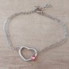 PULSERA DE ACERO ESLABÓN ESPEJITO DOBLE CON CENTRO CORAZÓN CALADO CON OJO ROJO. LARGO 17,5 + 2,5 CM EXT.