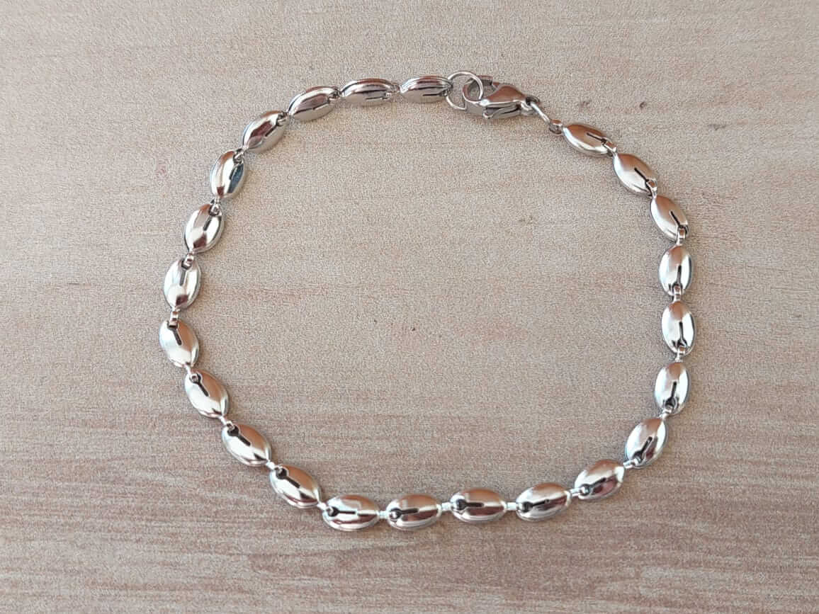 PULSERA DE ACERO ESLABÓN CONECTOR OVAL/SEMILLA. LARGO 18,5