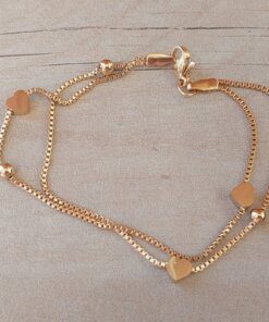 PULSERA DE ACERO DORADO DOBLE VENECIANA CON BOLITAS Y CORAZONES. LARGO 19 cm.