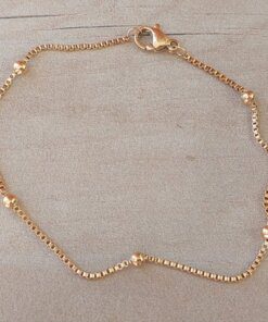 PULSERA DE ACERO DORADO ESLABÓN VENECIANA CON BOLITAS 2 MM. LARGO 19 CM