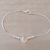PULSERA DE ACERO BLANCO COLA DE RATÓN CON BOLITAS Y CORAZÓN PASANTE. LARGO 19 .