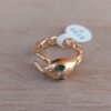 ANILLO DE ACERO DORADO VÍBORA ESLABÓN GRUMET OJOS STRASS VERDE