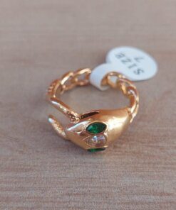 ANILLO DE ACERO DORADO VÍBORA ESLABÓN GRUMET OJOS STRASS VERDE