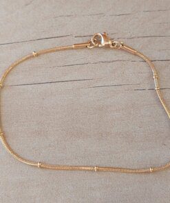 PULSERA DE ACERO DORADO ESLABÓN COLA DE RATÓN CON BOLITAS 1 MM. LARGO 19,5 CM SIN EXTENSIÓN