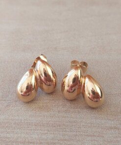 ARO DE ACERO DORADO DOBLE GOTA CON FRU FRU. TAMAÑO 15 X 10 MM
