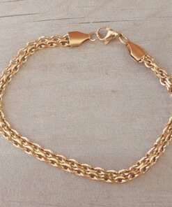 PULSERA DE ACERO DORADO FORCET DIAMANTADA DOBLE FINA. LARGO 19 CM