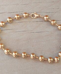PULSERA DE ACERO DORADO ESLABÓN BOLITAS 5 MM. LARGO 19,5 CM