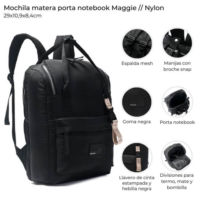 Mochila matera portanotebook Maggie. porta termo desmontable y llavero 29x10.9x8.4cm x1u. - Imagen 8