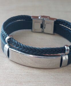 PULSERA DE CAUCHO COMBINADA PLANA Y TRENZA CON CENTRO EN ACERO APTO PARA GRABAR. LARGO 20 CM.