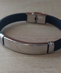 PULSERA DE CAUCHO CON CENTRO EN ACERO APTO PARA GRABAR. LARGO 20 CM.