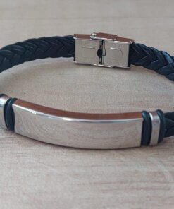 PULSERA DE CAUCHO TRENZADA CON CENTRO EN ACERO APTO PARA GRABAR. LARGO 20 CM.