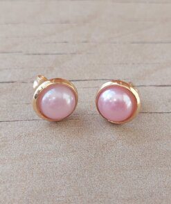 ARO DE ACERO DORADO PASANTE MEDIA PERLA ROSA 10 MM.