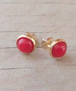 ARO DE ACERO DORADO PASANTE MEDIA PERLA ROJA 10 MM.