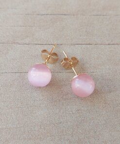 ARO DE ACERO DORADO OJO DE GATO ROSA 8 MM.
