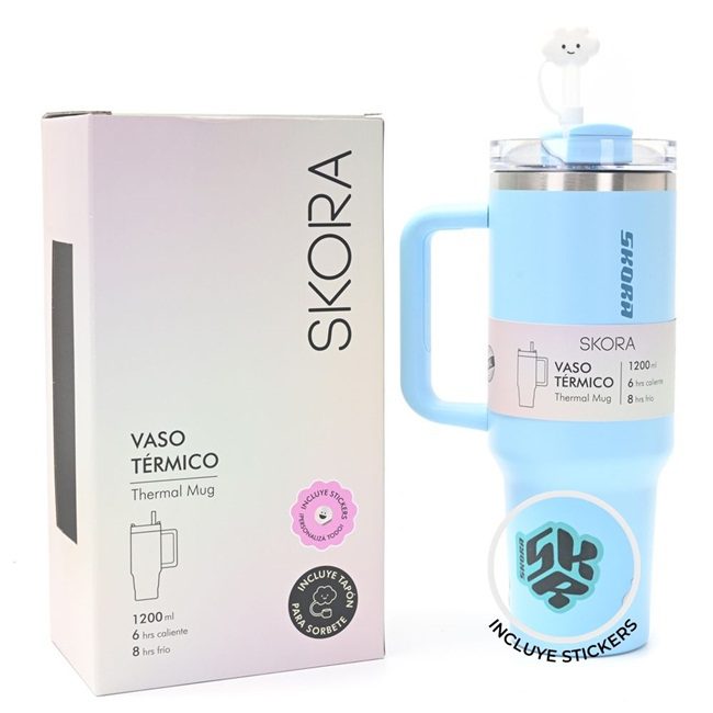 Vaso termico Skora con bombilla y tapón nube 1200ml x1u