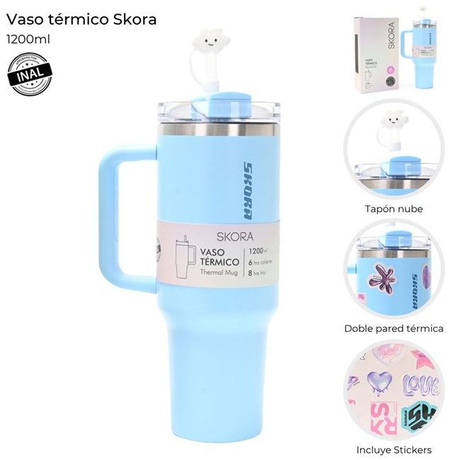 Vaso termico Skora con bombilla y tapón nube 1200ml x1u - Imagen 8
